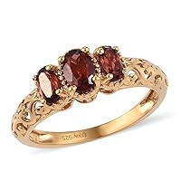 Shop LC 3 Stone Garnet Ring - 925 Sterling Silver Rings for Women - January Birthstone Rings - 14K Gold Plated Promise Ring - Openwork Vintage Rings - Garnet Jewelry Birthday Gifts for Women