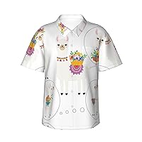 Llama Men's Casual Button-Down Hawaiian Shirts â€“ Funky Tropical Summer Outfits â€“ Retro Printed Beach Wear for Men