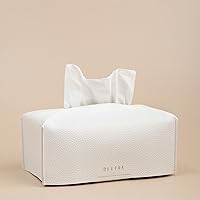 Aesthetic Rectangular Tissues Boxes Cover Compatible with Kleenex Facial Tissues, Holder Fits Medium Flat Sized Rectangle Box, White