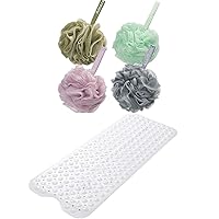 AmazerBath 39 x 16 Inches Non-Slip Shower Mats and Shower Bath Sponge Shower Loofahs Balls 60g/PCS for Body Wash Bathroom Men Women
