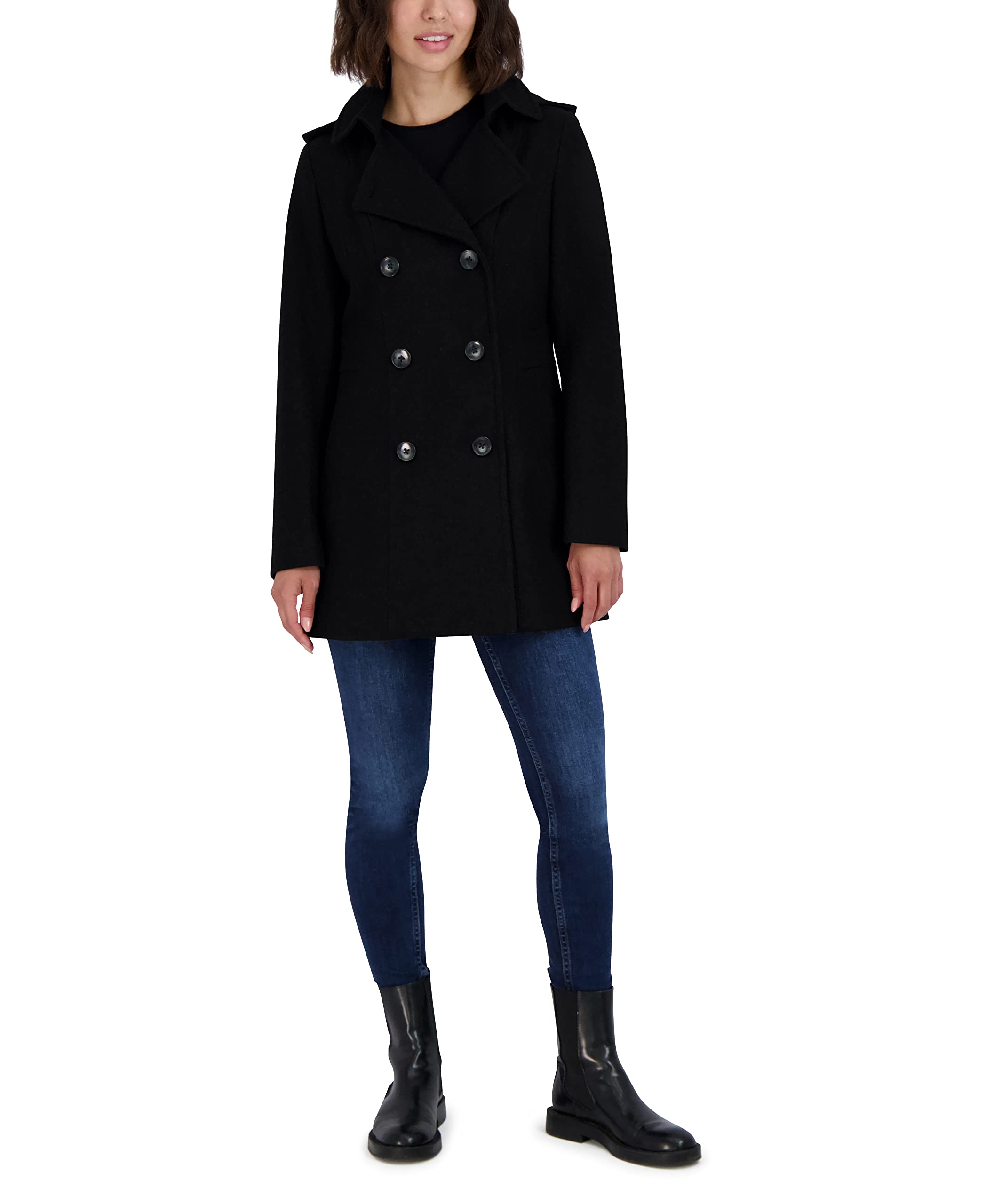 Nautica Women's 3/4 Hooded Peacoat Outerwear