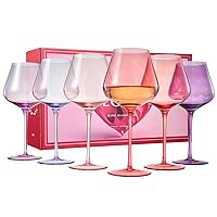 Khen Colors Of Love Crystal Colored Wine Glasses, For Everyday, Anniversary, Weddings and Gifts - 6 Set - Gift for Her, Wife, Friends, Girlfriends - Italian Style Tall Large Stemmed 24oz