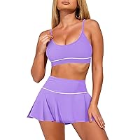 Pink Queen 2024 High Waisted Bikini Set for Women 2 Piece Swimsuits Scoop Neck Spaghetti Straps Swim Skirt Bathing Suits