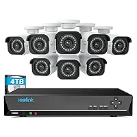 4K Security Camera System, RLK16-800B8 8pcs H.265 PoE Wired with Person Vehicle Detection, 8MP/4K 16CH NVR with 4TB HDD for 24-7 Recording