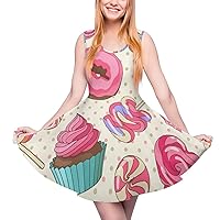 Colorful Lollipop Candy Macaroon Cupcake Donut Women's Summer Dress 2022 Mini Sundress Cute Swing Printed
