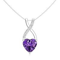 Natural Amethyst Infinity Heart Pendant Necklace with Diamond for Women in Sterling Silver / 14K Solid Gold/Platinum