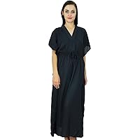 Bimba Solid Long Kaftan Dress for Women's Kimono Sleeves Soft Cotton Beach Cover Up Caftan