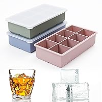 Large Ice Cube Trays with Lid, 3Pack SAWNZC Big Silicone Ice Cube Mold for Whiskey Cocktails, 2inch Square Ice Trays for Frozen Treats, Easy Release BPA Free
