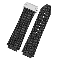 Watch Band for HUBLOT Big Bang Silicone 25 * 19mm Waterproof Men Watch Strap Chain Watch Accessories Rubber Watch Bracelet (Color : Particlesblacksilver, Size : 25-19mm)