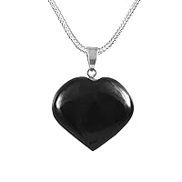 Handmade 925 Sterling Silver Black Onyx Heart Shape Gemstone Pendant With 20Inch Chain