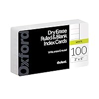 Oxford Dry Erase Index Cards, 3x5, Blank & Ruled Multipack, Reusable Flash Cards, Double Sided Dry & Wet Erase Cards for Gaming, Study, 100-Pk (63516)