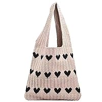 [NANYONGYU] Knit Bag, Heart Knit Tote Bag, Shoulder Bag, Knit Handbag, Eco Bag, Knitted Shoulder Bag, Knit Cute Bag, Women's Knit Tote Bag
