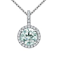 1.25 Ct VVS1 Blue White Round Cut Moissanite.Halo Silver Plated Pendant Without Chain