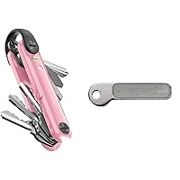 KeySmart Max - Compact Trackable Key Organizer (up to 14 Keys, Blush Pink) Bundle with KeySmart NanoFile - 2-in-1 Nail File and Mirror Accessory