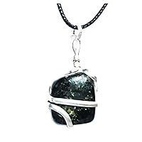 Real Natural Gemstones Nuummite Wire Wrap Stone Nacklace Pendant with Silver Plated Chain & Thread Meditation, Reiki, Spiritual Faith Healing Energy/Christmas Gift/Birthday Gift