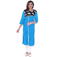 Sky Blue Women's Long Dress Animal Print Casual Cotton Tunic Ethnic Wedding Wear Plus Size
