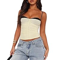 Women's Tank Top Spaghetti Strap Camisoles Sleeveless Square Neck Cami Tops Lace Crop Tank Top Summer Y2K Streetwear