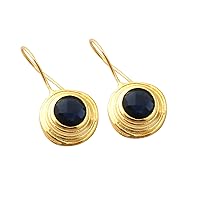 Aqua Chalcedony Gemstone Hook Dangle Earring | Handmade Gold Plated Round Shape Women Earring | Gift For Her Jewelry | 254101