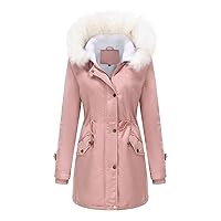 Women'S Fleece Jackets Winter Fashion Detachable Hair Collar Hooded Cotton Two Pockets Coats Warm Long Outwear