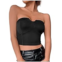 Women's Classic Off Shoulder Corset Tube Crop Tops Summer Casual Fashion Sleeveless Strapless Solid Color Bandeau