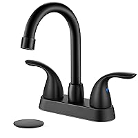Matte Black Bathroom Faucet 4 Inch Centerset Deck Mount Double Handle Vanity Bathroom Sink Faucet Mixer Tap Lavatory Basin 360° Swivel Spout with Water Supply Hoses and Pop Up Drain