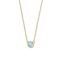Blue Topaz Gemstone Solid 14K Gold Plated Over 925 Sterling Silver Pendant Necklace