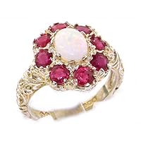 Solid 925 Sterling Silver Natural Opal, Ruby Womens Cluster Ring - Sizes 4 to 12 Available