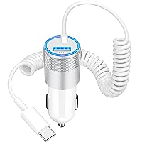 [Apple MFi Certified] iPhone 15 Car Charger Fast Charging, Caiinei 4.8A USB Power Cigarette Lighter iPhone USB-C Car Charger + 6FT Type-C Coiled Cable for iPhone 15/15 Plus/15 Pro/15 Pro Max, iPad Pro