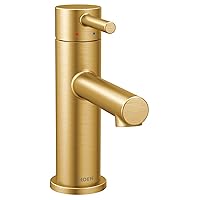 Moen Align Brushed Gold One-Handle Modern Bathroom Faucet with Drain Assembly and Optional Deckplate, Single Hole Bathroom Sink Faucet, 6190BG