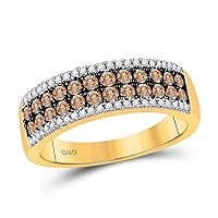 TheDiamondDeal 14kt Yellow Gold Womens Round Brown Diamond 2-row Band Ring 3/4 Cttw