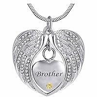 Heart Cremation Urn Necklace for Ashes Urn Jewelry Memorial Pendant with Fill Kit and Gift Box - Always on My Mind Forever in My Heart for Brother(November)