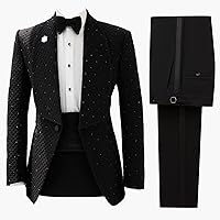 2 Pieces Men Tuxedo Suit Slim with Rhinestones Shawl Collar Blazer Jacket Pants Set for Prom,Party,Dinner