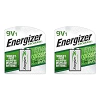 Energizer 9V Batteries, Pre-Charged 9 Volt Rechargeable Batteries, Pack of 2