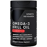 Sports Research Antarctic Krill Oil Omega 3 Softgels 1000mg (Double Strength) with Phospholipids, Choline & Astaxanthin - Sustainably Sourced, Non-GMO Verified & Gluten Free - 60 Capsules