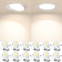 Amico 12 Pack 6 Inch 5CCT Gimbal Slim LED Recessed Lights with J-Box, Airtight Directional Dimmable Downlight, 2700K/3000K/3500K/4000K/5000K Selectable, 15W=100W 1100LM, Angled canless Light -ETL&FCC
