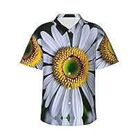 Daisy Flower Men's Casual Button-Down Hawaiian Shirts â€“ Funky Tropical Summer Outfits â€“ Retro Printed Beach Wear for Men