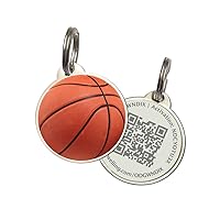 Basketball QR Code Pet ID Tags - Dog Tags and Cat Tags: Instant Online Profile Access and Scan Location Email Alerts