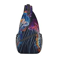 Colored jellyfish Cross Chest Bag Diagonally Crossbody Shoulder Bag Travel Backpack Sling Bag for Women Men