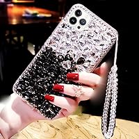 Victor Bling Diamond Case for iPhone 14 13 12 11 Women Style 3D Handmade Rhinestone Bling Glitter Cover Silicone Shell Come with Crytal Lanyard (iPhone 14, Black)