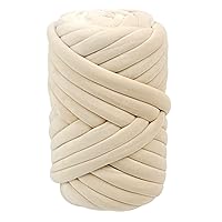 Casaphoria Chunky Yarn for Hand Knitting Blanket,Super Soft Giant Yarn for Arm Knitting,DIY Cotton Tube Yarn Blanket for Pet Bed,Arm Knit Yarn for Pillow,Bulky Yarn for Arm Knitting(Beige,3Lbs)