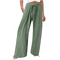 Drawstring Waist Wide Leg Pants Womens Palazzo Pants Dressy Casual Straight Pants Loose Lounge Trousers with Pocket