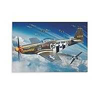 P-51 Fighter World War II Retro Military Aircraft Art Creative Decorative Poster U.S. Air Force Avia Canvas Wall Art Prints for Wall Decor Room Decor Bedroom Decor Gifts 08x12inch(20x30cm) Unframe-s