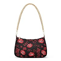 ALAZA Red Lips Kiss Lips and Hearts Shoulder Bag Purse for Women Tote Handbag with Zipper Closure
