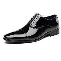 DECARSDZ Mens Faux Patent Leather Classic Lace-up Formal Oxford Tuxedo Dress Shoes Men Wedding Shoe