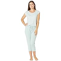 Karen Neuburger Women's Short-Sleeve Stripe Tee Shirt and Capri Jogger Pajama Set Pj