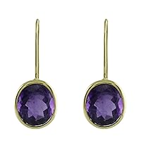 Amethyst Oval Shape Gemstone Jewelry 10K, 14K, 18K Yellow Gold Drop Dangle Earrings For Women/Girls