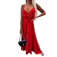 Summer Dresses for Women 2024, Women's Casual Deep V Neck Belt Solid Color Sleeveless Woman Vestidos, S, XL