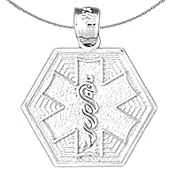 Silver Medical Symbol Necklace | Rhodium-plated 925 Silver Hexagon Star of Life Symbol Pendant with 18