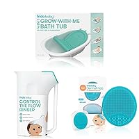 Frida Baby 4-in-1 Grow-with-Me Bath Tub & Control The Flow Polypropylene ABS Rinser & DermaFrida The SkinSoother Baby Bath Silicone Brush| Baby Essential for Dry Skin, Cradle Cap and Eczema (2 Pack)