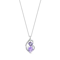 Sterling Silver with Diamond Accent Heart Shaped Natural Amethyst Gemstone Fashion Pendant Necklaces with an 18